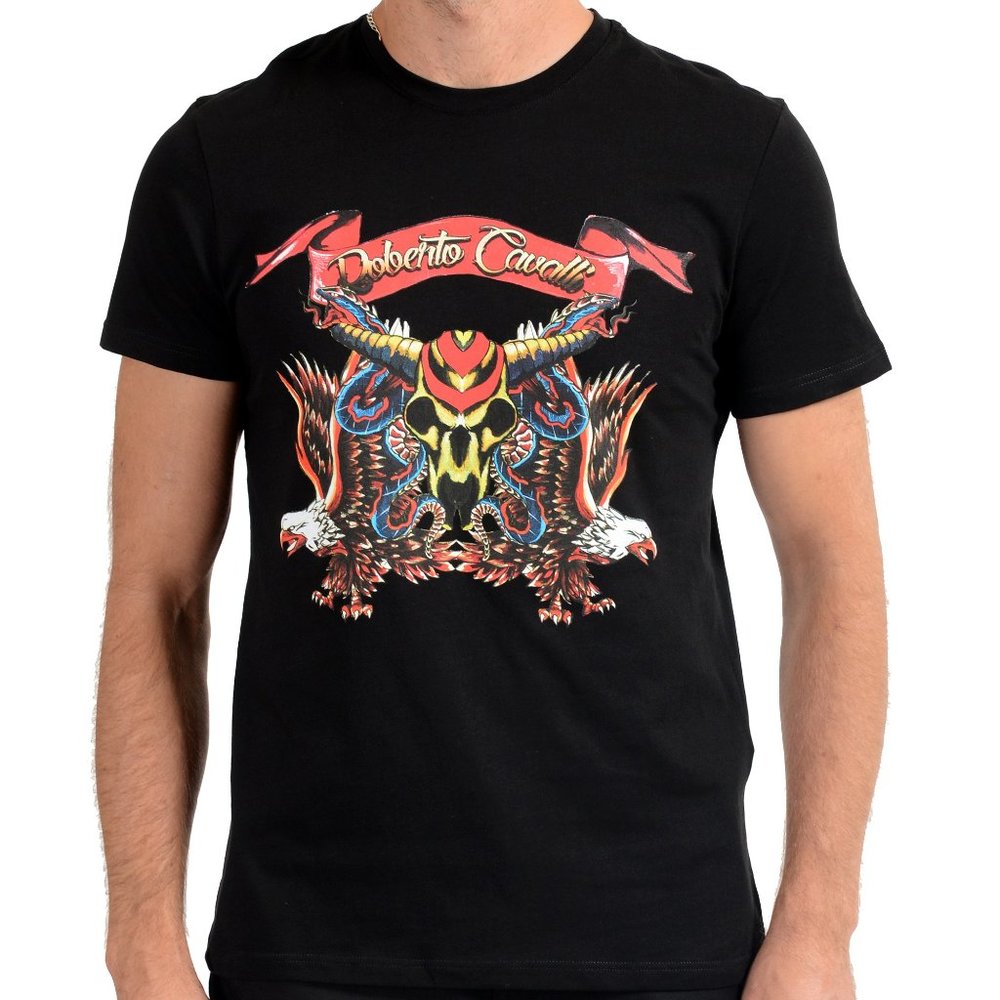 Roberto Cavalli Men's Black Graphic Print T-Shirt